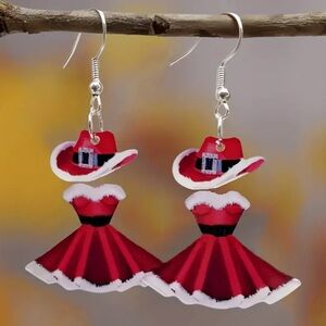 Christmas Western Dress & Hat Dangle Earrings